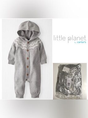 🆕CARTER’S LITTLE PLANET - 24M - NWT - UNISEX INFANT GREY KNIT JUMPSUIT OUTFIT